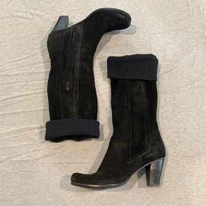 Apepazza Black Suede Knee-High Heeled Boots